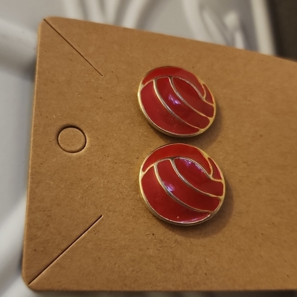 3 for $15 - Round Red and Gold Stud Earrings - Picture 2 of 3